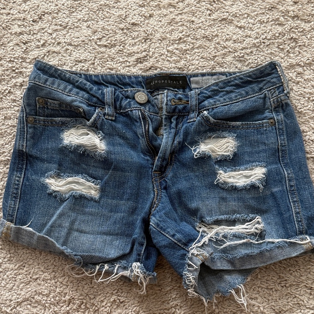 Aeropostale Blue Ripped Denim Shorts